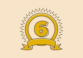 insignia de círculo amarillo vintage con el número 6 en él vector