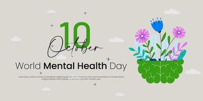 World Mental Health day is observed every year on Oct 10, A mental illness is a health problem that significantly affects how a person feels, thinks, behaves, and interacts with other people. Banner. vector