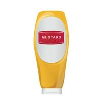 Mustard in yellow bottle. Dijon honey sauce cream. Vector design in cartoon style for food branding.