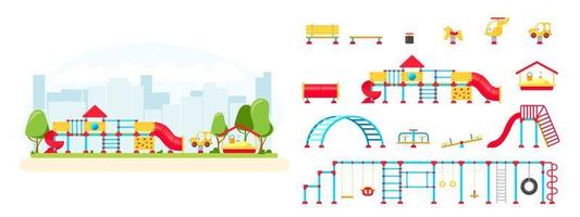 parque infantil. conjunto de elementos de equipo de juego. concepto de parque de la ciudad. ilustración vectorial vector
