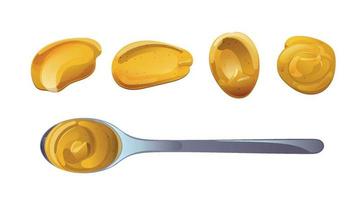 Mustard in the spoon. Dijon honey sauce cream. Vector design in cartoon style for food branding.