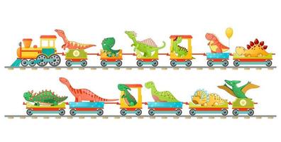 Train with cute little dinosaur in cartoon style. vector