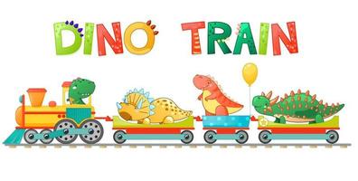 Train with cute little dinosaur in cartoon style. vector