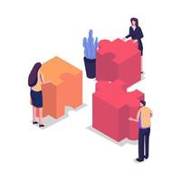 Business concept team metaphor people connecting puzzle elements vector