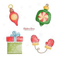 Watercolor Christmas decoration, Christmas light, Gift box, Winter glove, Vector Illustration