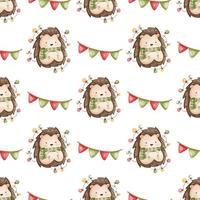 Hedgehog Noel Seamless Pattern Background. Christmas, New Year Illustration Background vector