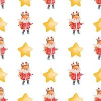 Christmas Fox Seamless Pattern Background, Christmas, New Year Illustration Background vector