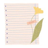 Sheet of notebook with flower and washi tape. To do list, business organizer page, paper sheet. Journal and planner design vector illustration.