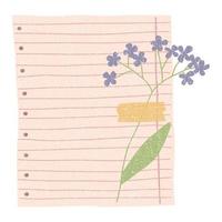 Sheet of notebook with flower and washi tape. To do list, business organizer page, paper sheet. Journal and planner design vector illustration.