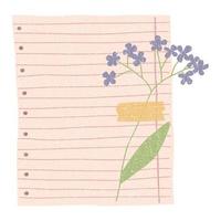 hoja de cuaderno con flor y cinta washi. lista de tareas, página de organizador de negocios, hoja de papel. ilustración vectorial de diseño de diario y planificador. vector