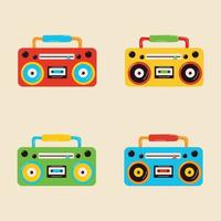 conjunto de boombox o icono de reproductor de cinta de casete de radio en estilo plano sobre un fondo blanco vector