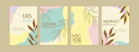 aesthetic boho style cover design set. hand drawn leaf design with pastel color abstract drawing. Universal cover Designs for book, Annual Report, Brochures, Flyers, Presentations, Leaflet, Magazine vector