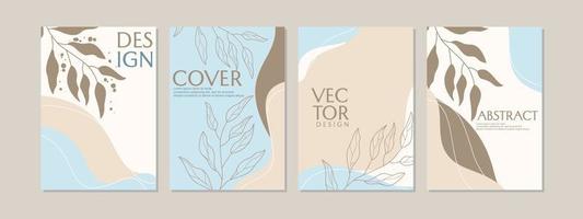 aesthetic boho style cover design set. hand drawn leaf design with pastel color abstract drawing. Universal cover Designs for book, Annual Report, Brochures, Flyers, Presentations, Leaflet, Magazine vector