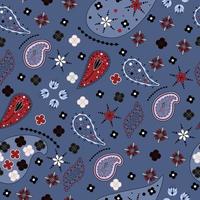 Seamless pattern based on Paisley bandana print in red-blue, black and white colors vector