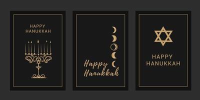 Happy Hanukkah lettering greeting card. Festive poster print typographical inscription. Vector illustration.