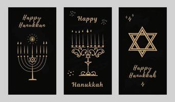 Happy Hanukkah lettering greeting card. Festive poster print typographical inscription. Vector illustration.