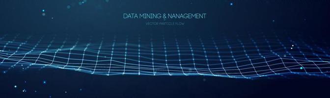 Blue technology background. Data mining and management. Flow banner data transfer science illustration. Finance concept business software . Digital information network connection. EPS 10. vector