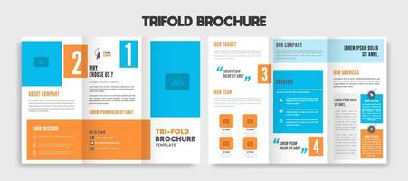 editable Modern trifold travel brochure template with blue and green vector