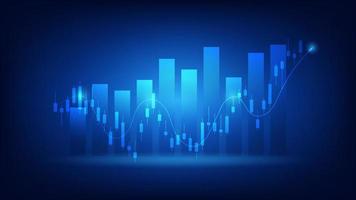 Financial business statistics with bar graph and candlestick chart show stock market price and effective earning on blue background vector