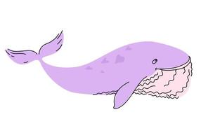 Hand drawn funny pink vector whale in doodle style.