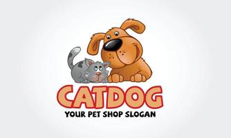 Cat Dog Logo Cartoon Character. Vector logo design template for pet shops, veterinary clinics and animal shelters. Vector logo template with cat and dog. Cartoon logo illustration.