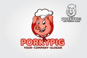 Porky Pig Logo Cartoon Character.  Happy Pig Chef Head Cartoon. Vector logo illustration.