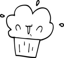 line drawing cartoon cupcake vector