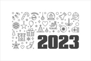 Christmas and 2023 New Year vector concept line banner