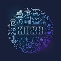 Happy 2023 New Year vector round outline blue concept banner