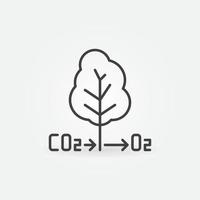 co2 árbol o2 oxígeno vector icono de esquema de ciclo de carbono