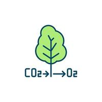 co2 árbol o2 oxígeno vector ciclo de carbono icono moderno