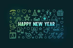 Happy New Year horizontal outline concept colored design vector