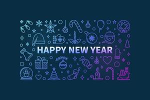 Vector Happy New Year linear colored horizontal banner