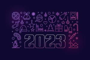 2023 Xmas and New Year concept funny linear colored banner vector