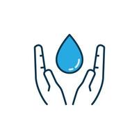 gota de agua azul en las manos vector icono de color