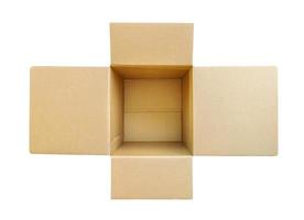 Open empty brown cardboard box isolated on white background top view photo