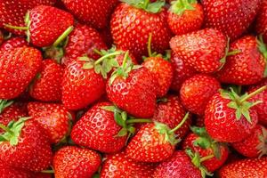 Fresh organic Strawberry fruit background Top view closeup photo