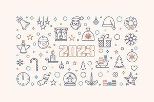 feliz navidad y feliz año nuevo 2023 vector banner horizontal