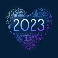 2023 Heart - Christmas and New Year vector outline colorful concept banner