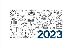 Xmas 2023 concept line banner. Happy New Year vector illustration