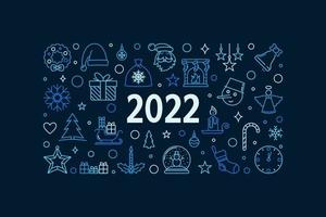 2022 Merry Christmas outline blue horizontal illustration or banner vector