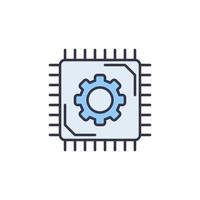 Micro Chip vector thin line concept blue icon or sign