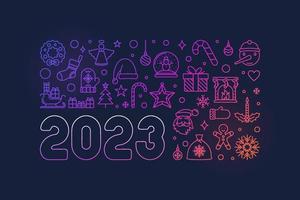 nueva ilustración de línea colorida del año 2023 - feliz navidad vector banner