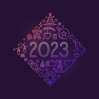 2023 Merry Christmas and New Year vector concept colorful linear banner