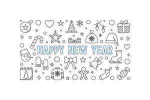 Happy New Year vector linear illustration - Holiday banner
