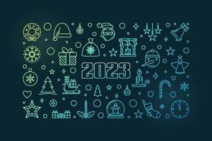 feliz navidad y feliz año nuevo 2023 vector lineal colorido banner