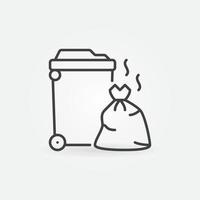 Trash Can and Garbage Bag outline vector concept icon