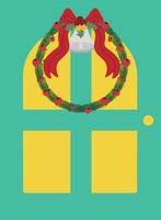 puertas y ventanas navideñas. guirnaldas, banderas, etiquetas, burbujas, cintas y pegatinas. colección de iconos decorativos de feliz navidad. ilustración. vector