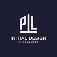 PL initial monogram logo design with pentagon shape style vector