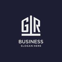GR initial monogram logo design with pentagon shape style vector